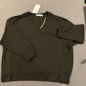 Exlura Black Long Sleeve Button Detail Top | NWT